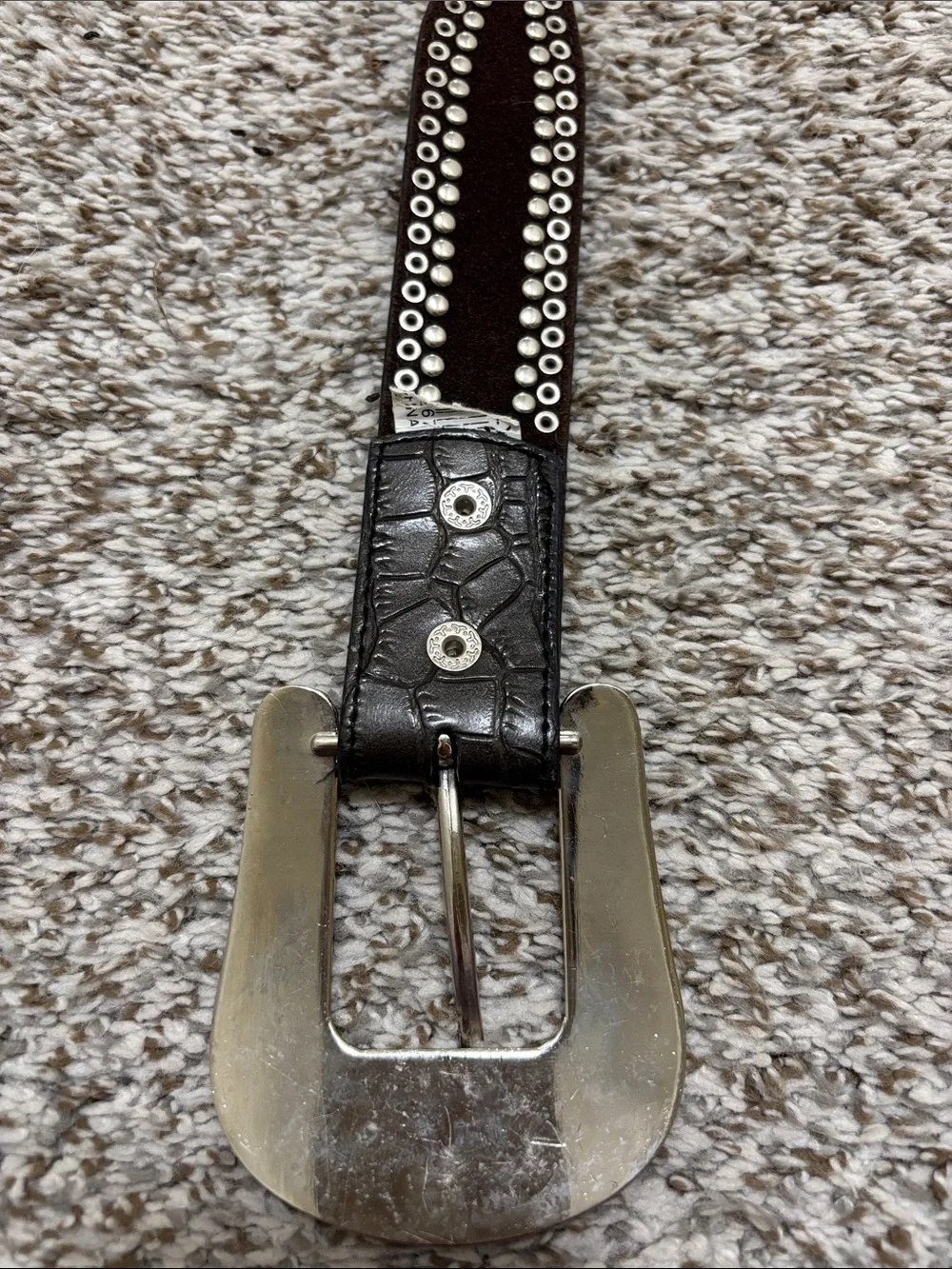 Nocona Embellished Black Croc Print Leather rhinestone Belt XL